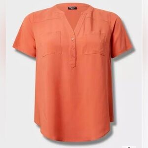 Torrid Harper Challis Short Sleeve Blouse in Mecca Orange - Size 2X